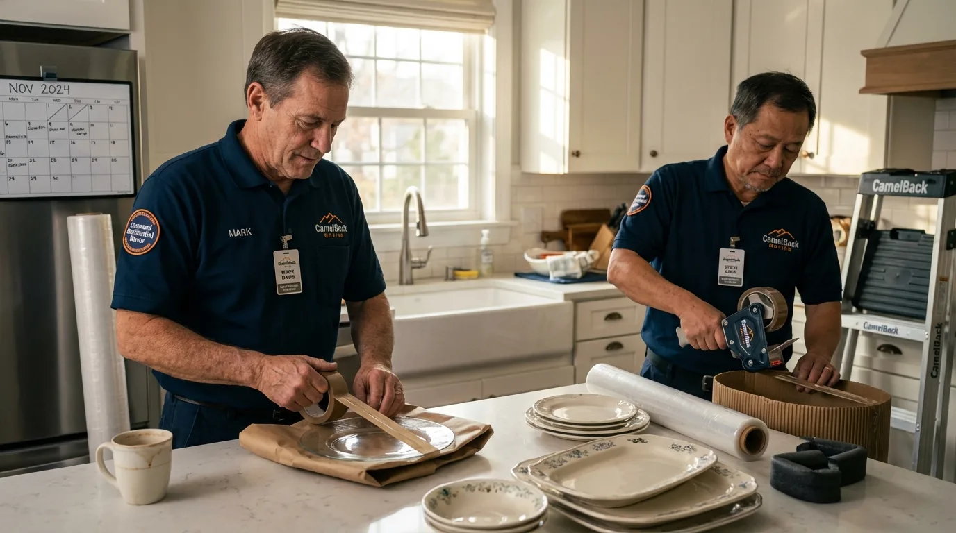 Professional crew packing kitchen dishware in North Manchester, IN